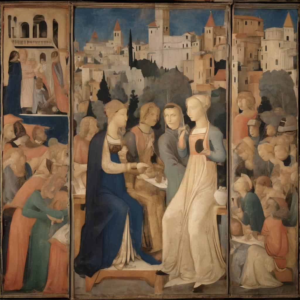 Ανθρώπινες φιγούρες και τοπίο σε καμβά, τέχνη του σήμερα και επιρροές στην σύγχρονη τέχνη, θρησκευτική και ιστορική τέχνη.