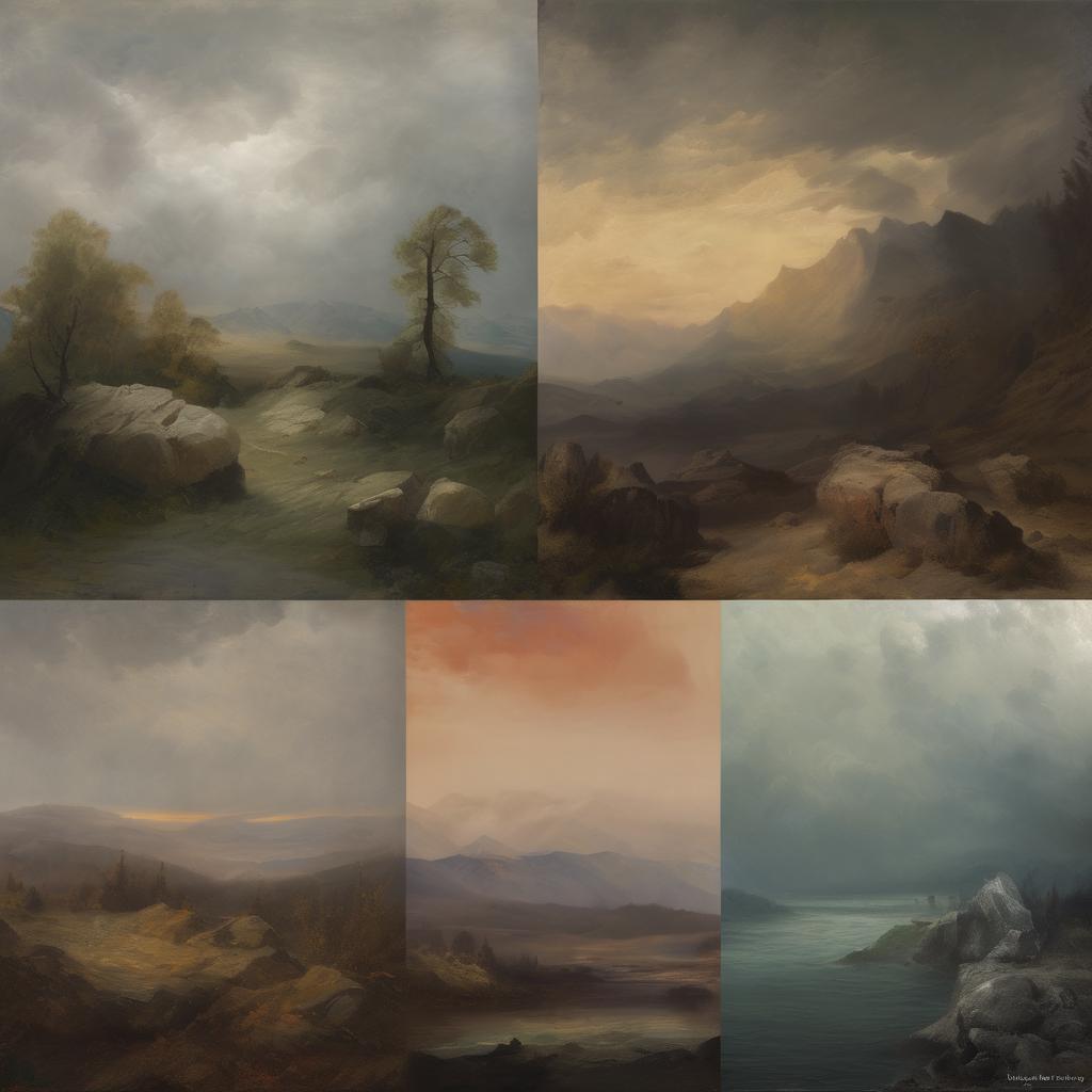 Ουρανός και βουνά σε ρομαντικό τοπίο, επηρεασμένο από την τέχνη του σήμερα και τις σύγχρονες επιρροές.